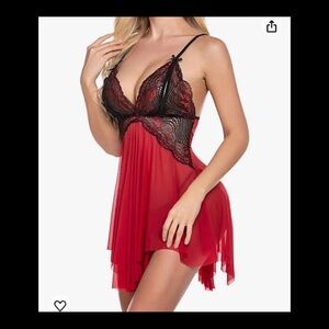 Elegant Red and Black Lace Babydoll